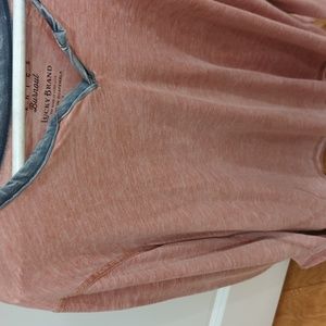 Men's long sleeve lucky Brand  shirt coral/peach with gray piping around neck